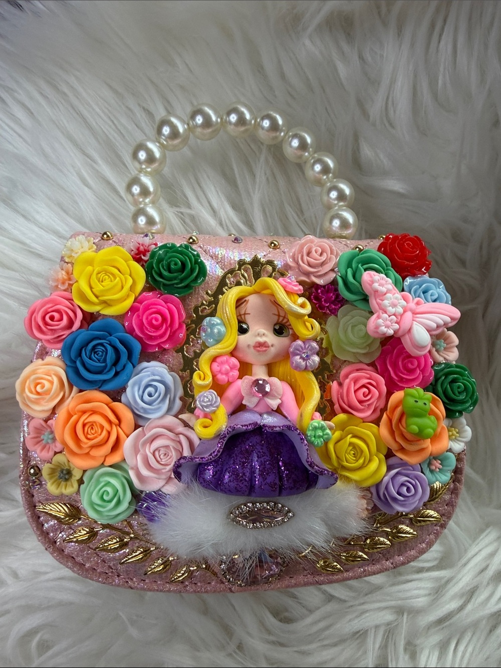 Hand Crafted Pink Floral Princess Kids Purse